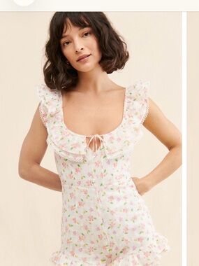 Floral Ruffle Romper in White & Pink